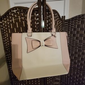 Soft Pink and white tote with front bow